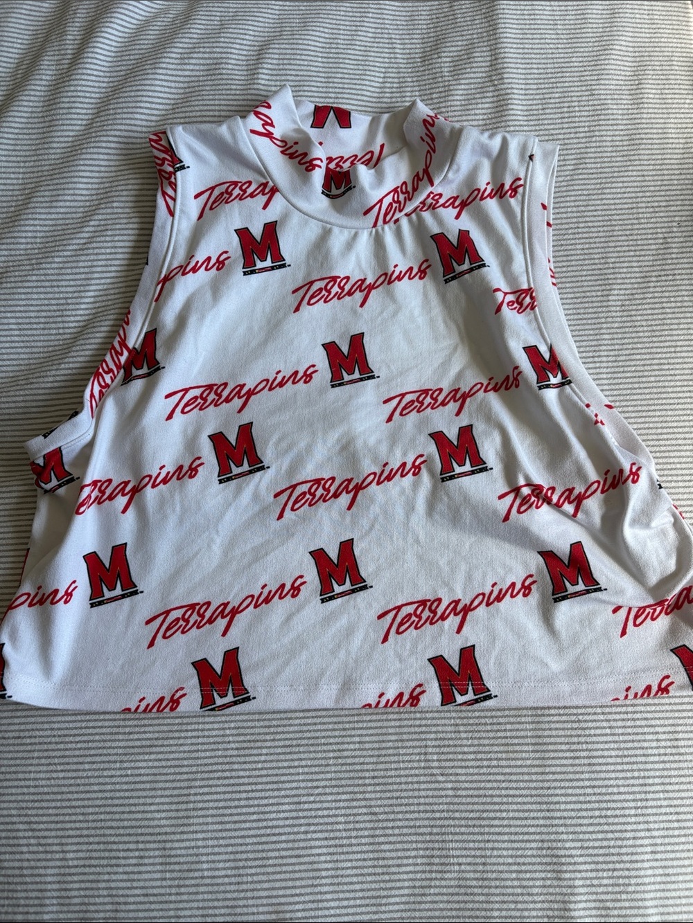 Terrapins M Logo Sleeveless Crop Tank - White & Red University of Maryland